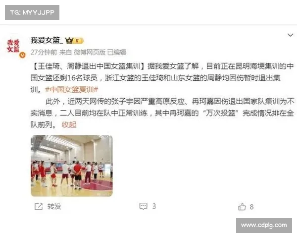 王佳琦周静因伤暂时退出中国女篮16名集训球员继续备战张子宇冉珂嘉正常训练